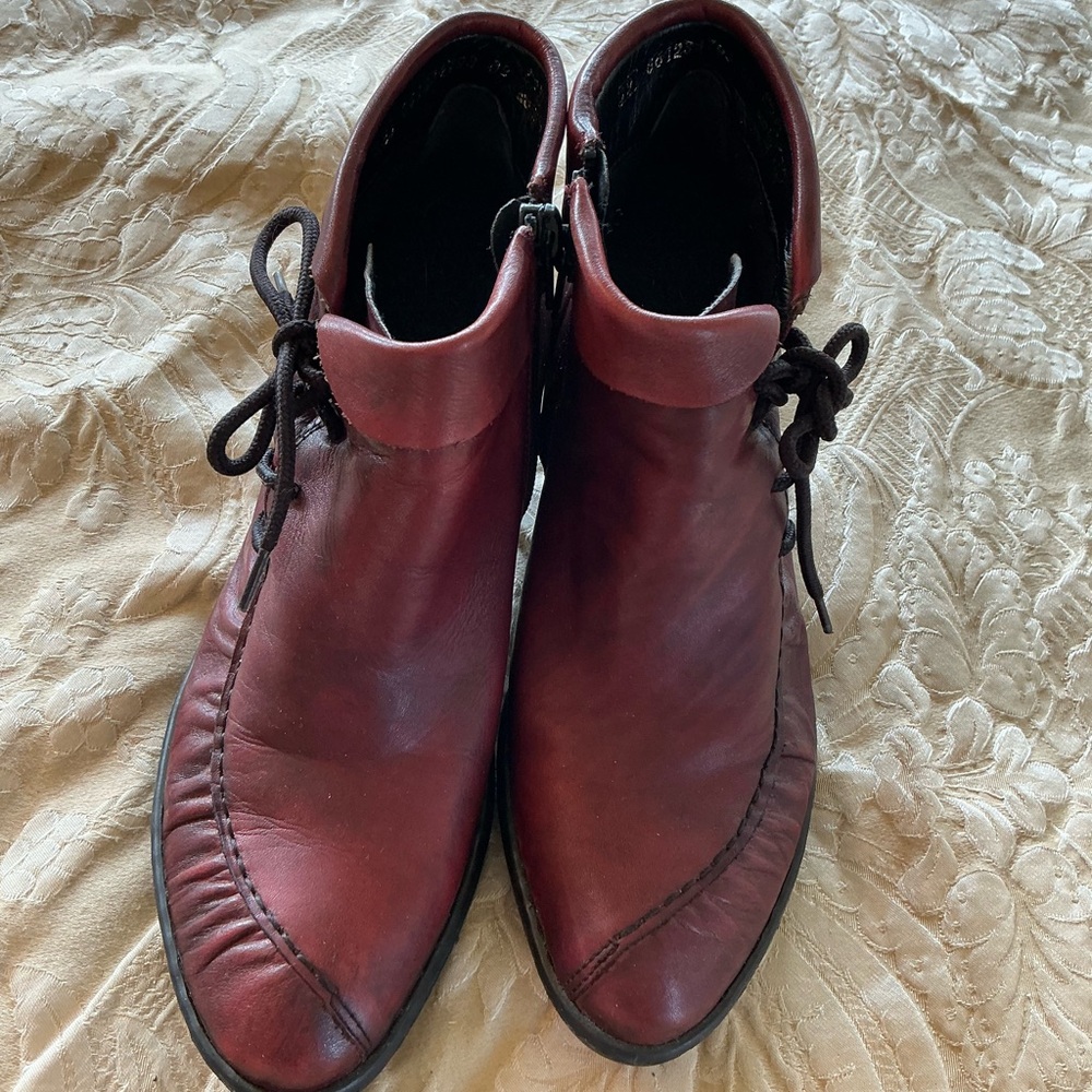 Women's Burgundy Leather Ankle Boots